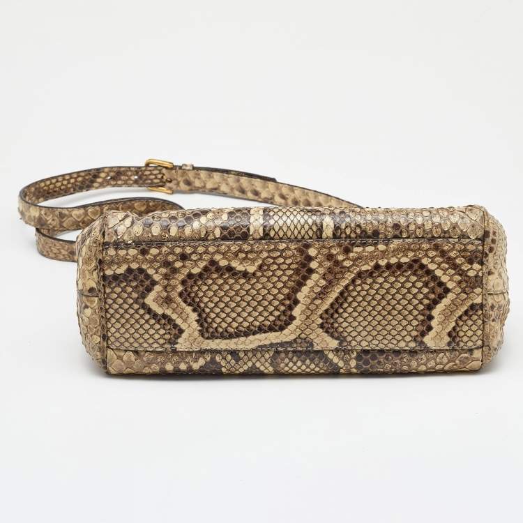 Pre Owned Dolce & Gabbana Beige/Brown Python Medium Miss Sicily Top Handle Bag