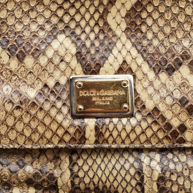 Pre Owned Dolce & Gabbana Beige/Brown Python Medium Miss Sicily Top Handle Bag