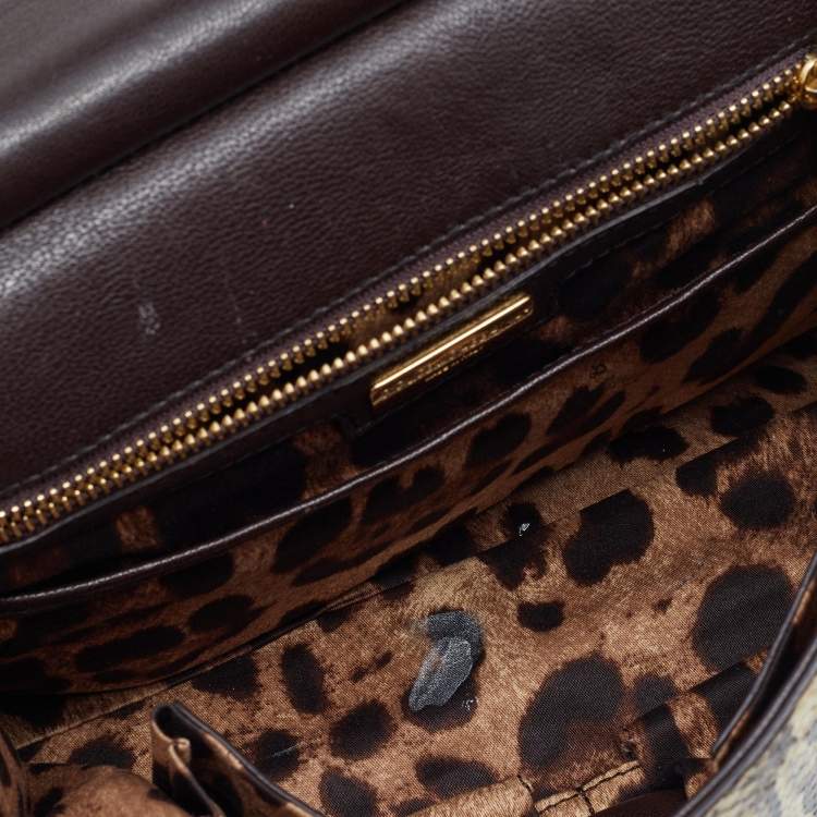 Pre Owned Dolce & Gabbana Beige/Brown Python Medium Miss Sicily Top Handle Bag