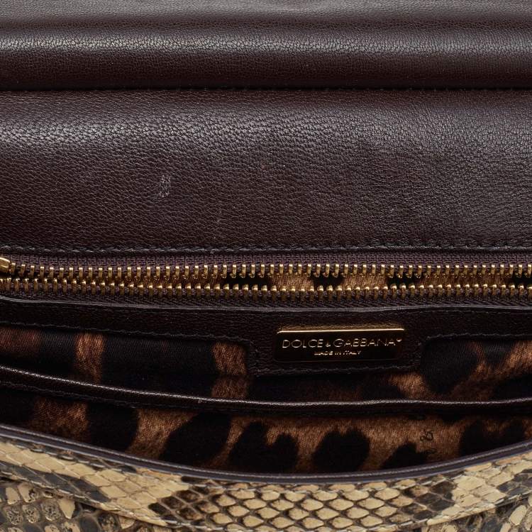 Pre Owned Dolce & Gabbana Beige/Brown Python Medium Miss Sicily Top Handle Bag
