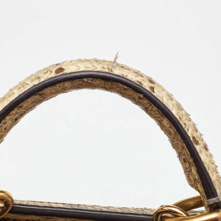 Pre Owned Dolce & Gabbana Beige/Brown Python Medium Miss Sicily Top Handle Bag