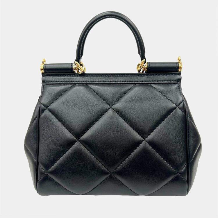 Pre Owned Dolce & Gabbana Black Quilted Leather Small Miss Sicily Top Handle Bag