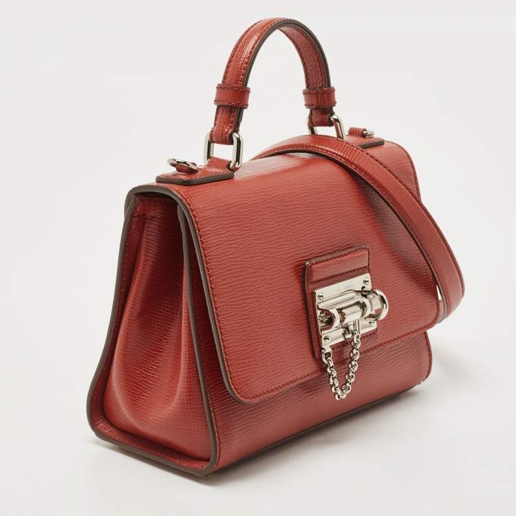 Pre Owned Dolce & Gabbana Brick Brown Leather Small Miss Monica Top Handle Bag