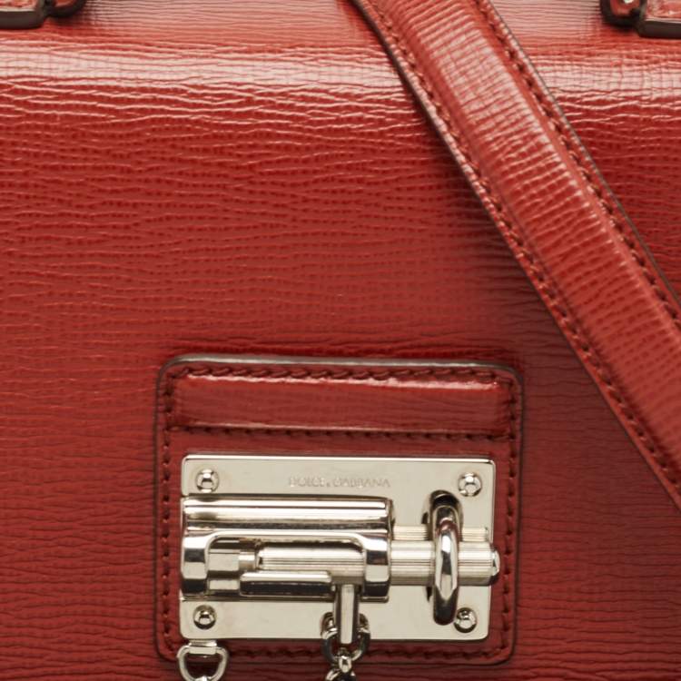 Pre Owned Dolce & Gabbana Brick Brown Leather Small Miss Monica Top Handle Bag