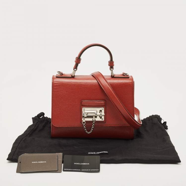 Pre Owned Dolce & Gabbana Brick Brown Leather Small Miss Monica Top Handle Bag