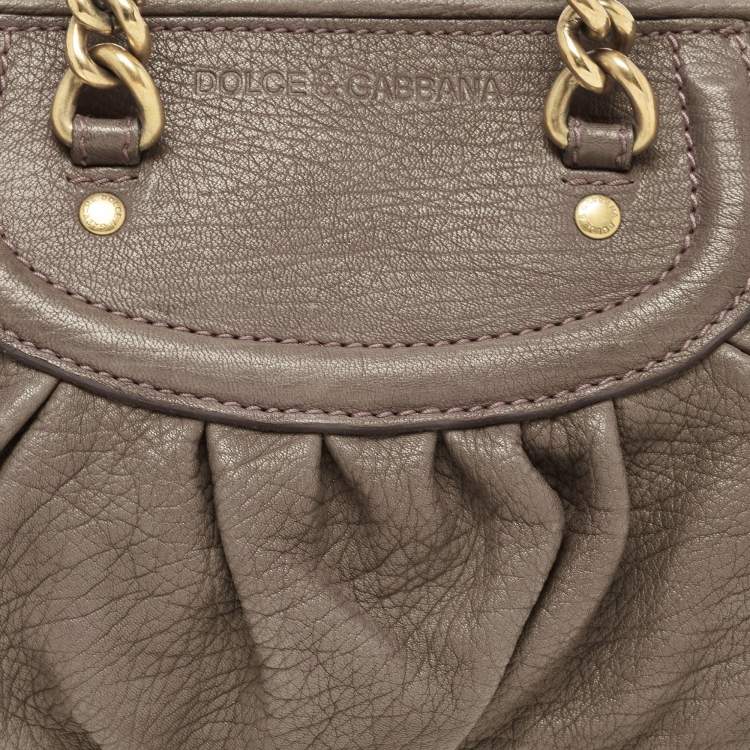 Pre Owned Dolce & Gabbana Khaki Green Pleated Leather Tassel Hobo