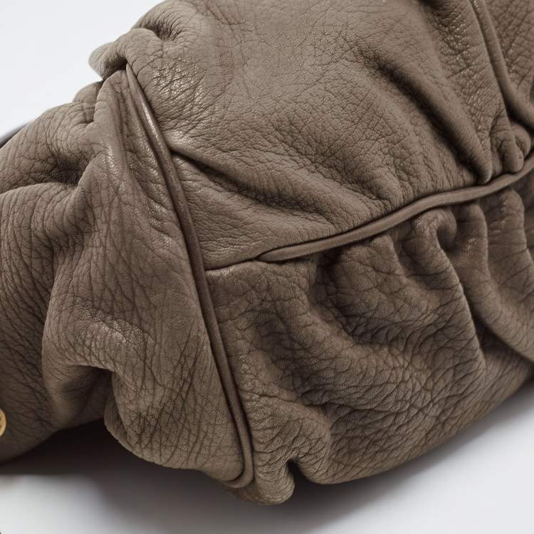 Pre Owned Dolce & Gabbana Khaki Green Pleated Leather Tassel Hobo
