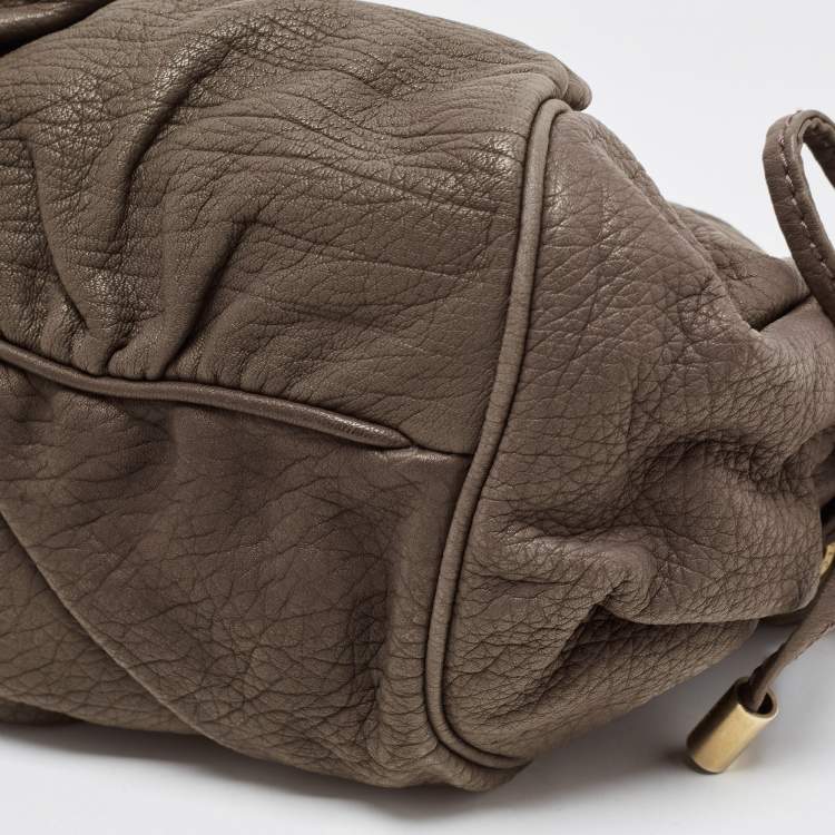 Pre Owned Dolce & Gabbana Khaki Green Pleated Leather Tassel Hobo