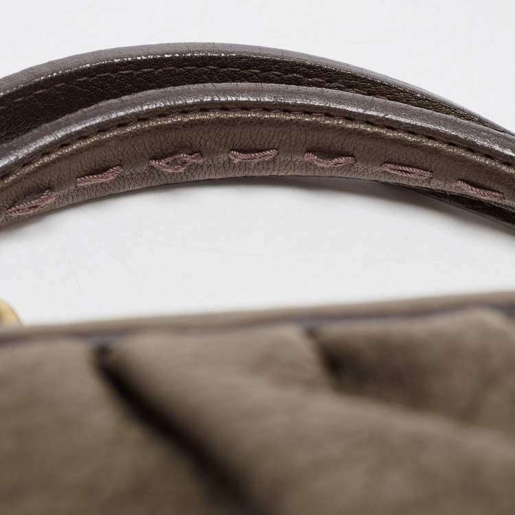 Pre Owned Dolce & Gabbana Khaki Green Pleated Leather Tassel Hobo