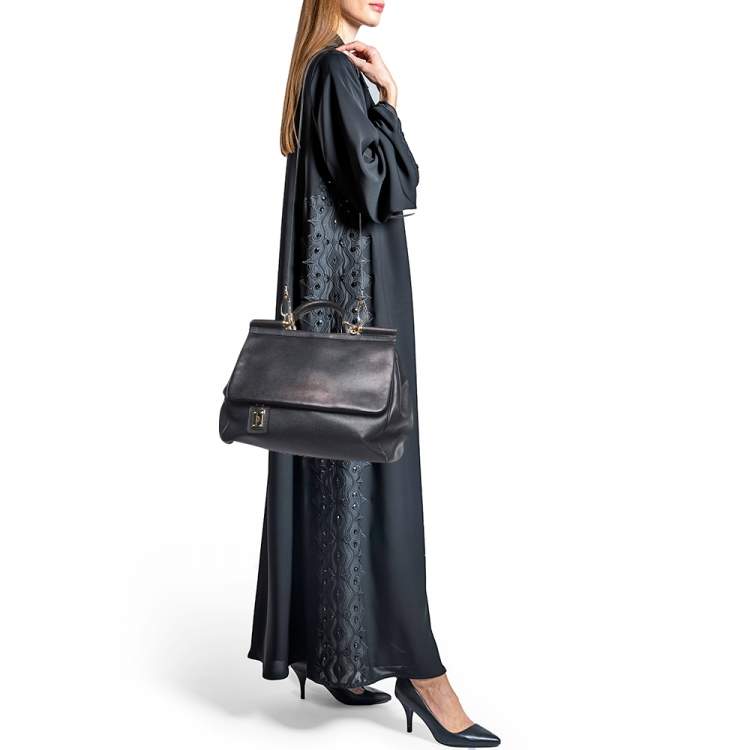 Pre Owned Dolce & Gabbana Black Leather Large Miss Sicily Top Handle Bag