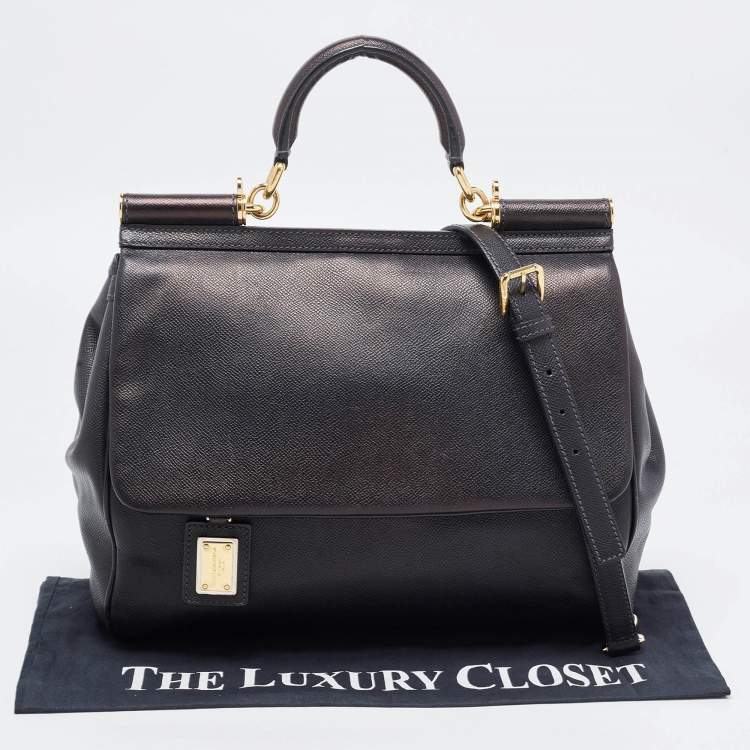 Pre Owned Dolce & Gabbana Black Leather Large Miss Sicily Top Handle Bag