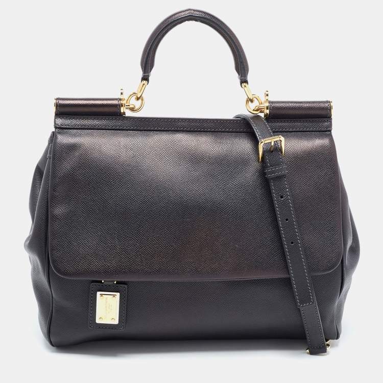 Pre Owned Dolce & Gabbana Black Leather Large Miss Sicily Top Handle Bag