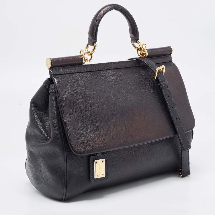 Pre Owned Dolce & Gabbana Black Leather Large Miss Sicily Top Handle Bag