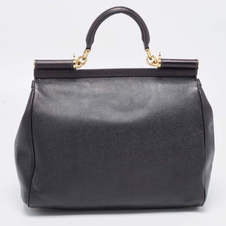 Pre Owned Dolce & Gabbana Black Leather Large Miss Sicily Top Handle Bag