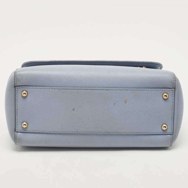 Pre Owned Dolce & Gabbana Pale Blue Leather Medium Miss Sicily Top Handle Bag