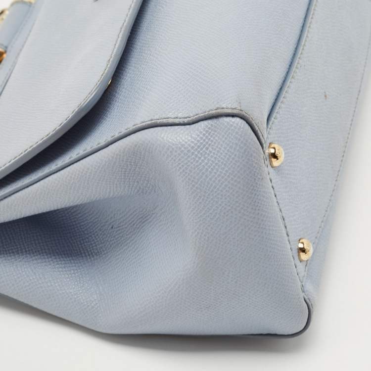 Pre Owned Dolce & Gabbana Pale Blue Leather Medium Miss Sicily Top Handle Bag