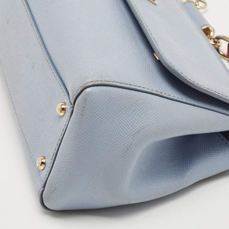 Pre Owned Dolce & Gabbana Pale Blue Leather Medium Miss Sicily Top Handle Bag