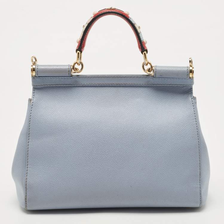 Pre Owned Dolce & Gabbana Pale Blue Leather Medium Miss Sicily Top Handle Bag