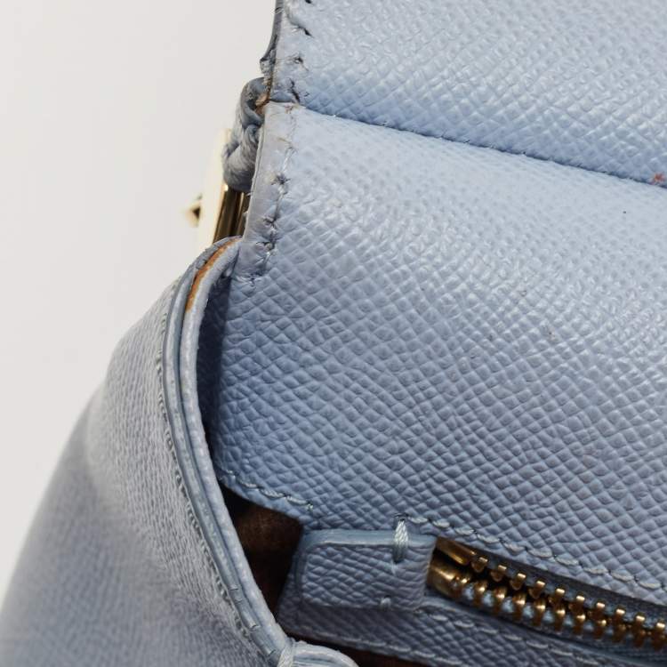 Pre Owned Dolce & Gabbana Pale Blue Leather Medium Miss Sicily Top Handle Bag