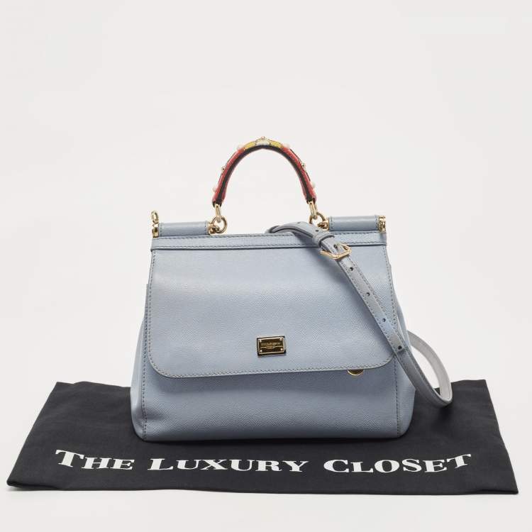 Pre Owned Dolce & Gabbana Pale Blue Leather Medium Miss Sicily Top Handle Bag