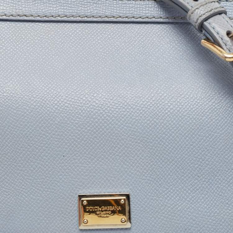 Pre Owned Dolce & Gabbana Pale Blue Leather Medium Miss Sicily Top Handle Bag