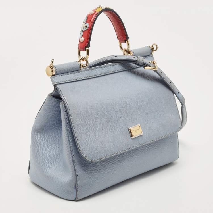 Pre Owned Dolce & Gabbana Pale Blue Leather Medium Miss Sicily Top Handle Bag