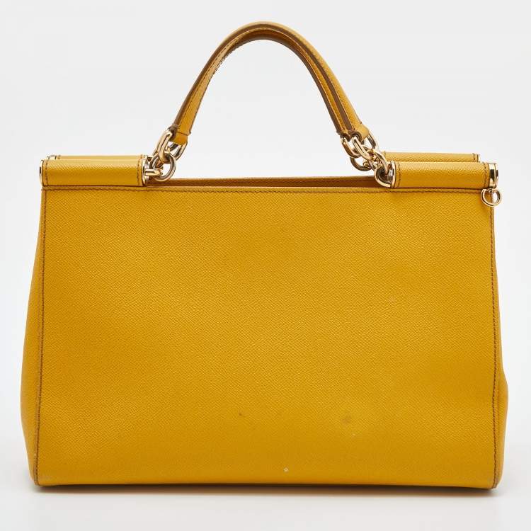 Pre Owned Dolce & Gabbana Yellow Leather Miss Sicily Shopper Tote