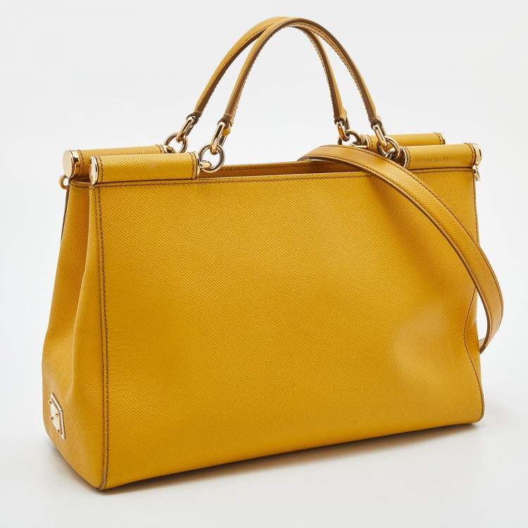 Pre Owned Dolce & Gabbana Yellow Leather Miss Sicily Shopper Tote