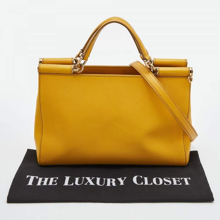 Pre Owned Dolce & Gabbana Yellow Leather Miss Sicily Shopper Tote