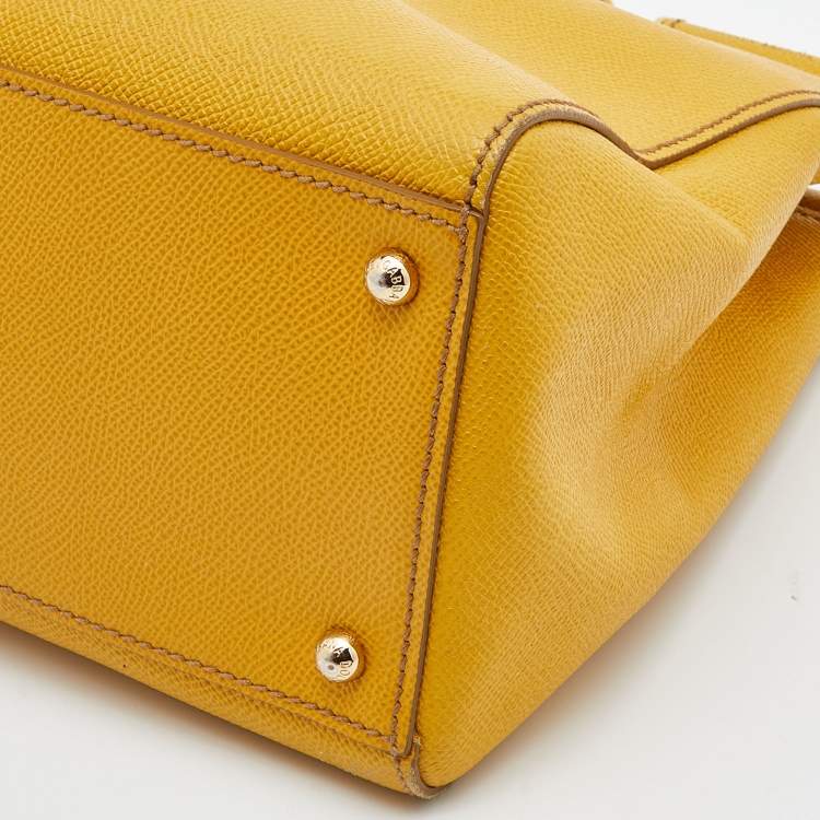 Pre Owned Dolce & Gabbana Yellow Leather Miss Sicily Shopper Tote