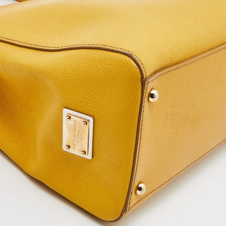 Pre Owned Dolce & Gabbana Yellow Leather Miss Sicily Shopper Tote