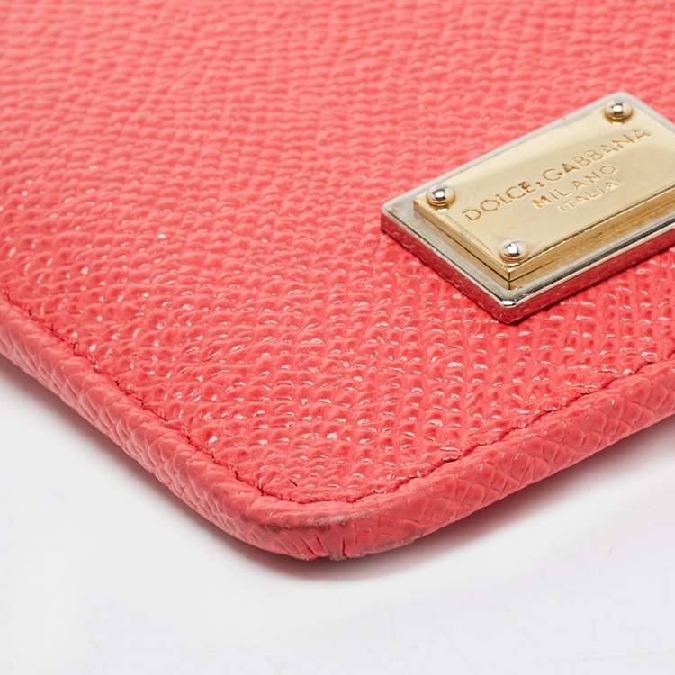Pre Owned Dolce and Gabbana Coral Red Leather Long Zip Card Holder