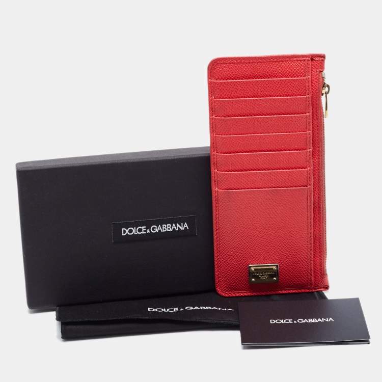 Pre Owned Dolce and Gabbana Coral Red Leather Long Zip Card Holder