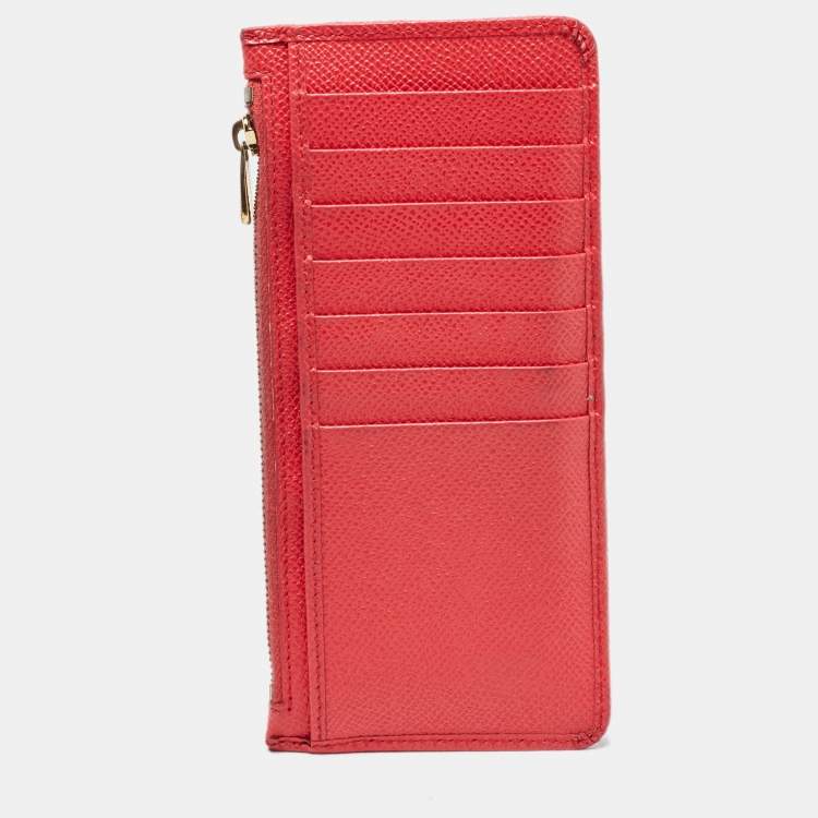 Pre Owned Dolce and Gabbana Coral Red Leather Long Zip Card Holder