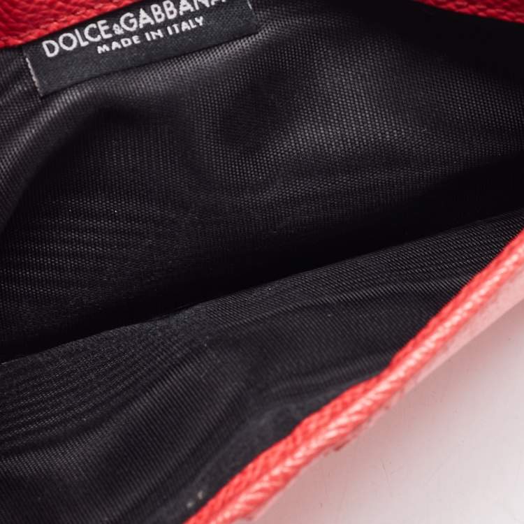 Pre Owned Dolce and Gabbana Coral Red Leather Long Zip Card Holder