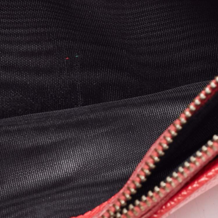 Pre Owned Dolce and Gabbana Coral Red Leather Long Zip Card Holder