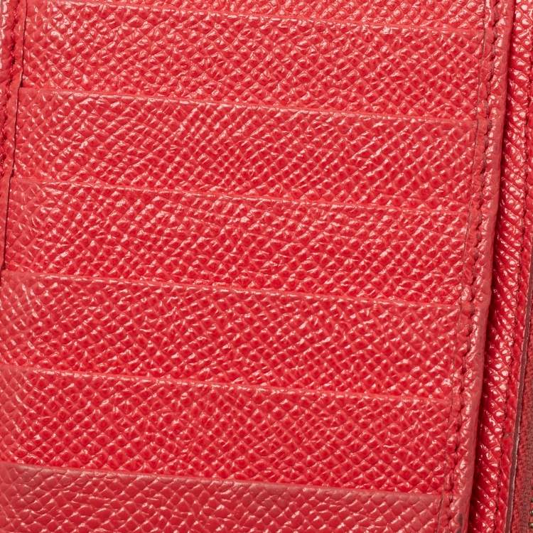 Pre Owned Dolce and Gabbana Coral Red Leather Long Zip Card Holder