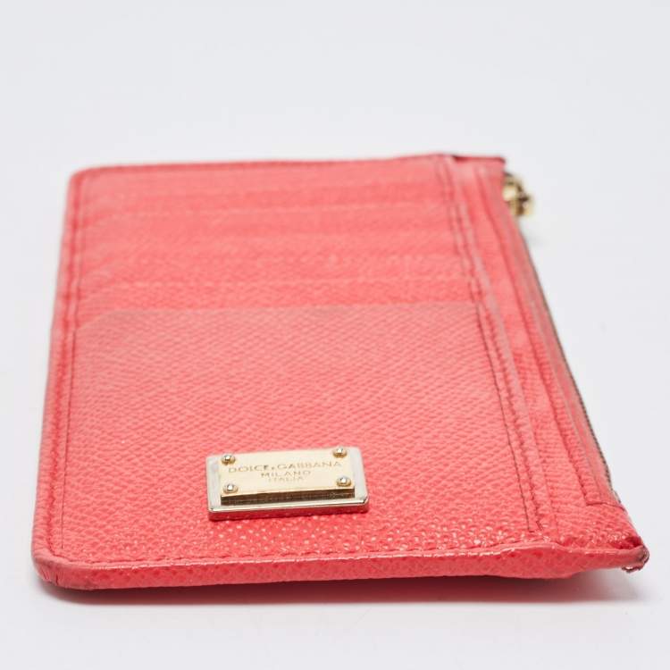 Pre Owned Dolce and Gabbana Coral Red Leather Long Zip Card Holder