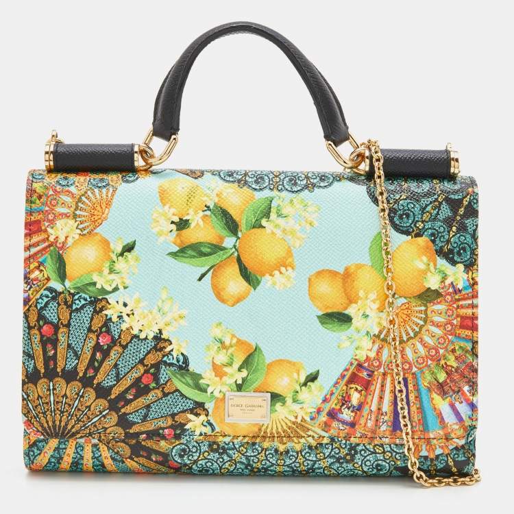 Women's Shoulder Bag With Multicolored Print and Yellow 