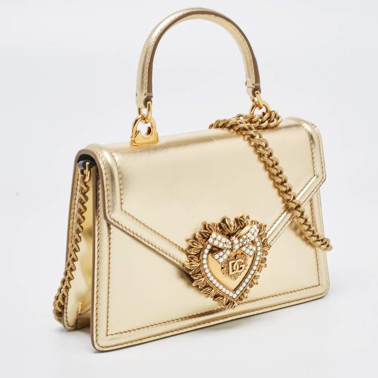Pre Owned Dolce & Gabbana Gold Leather Small Devotion Top Handle Bag