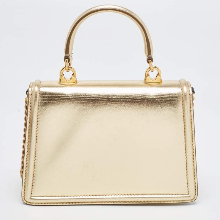Pre Owned Dolce & Gabbana Gold Leather Small Devotion Top Handle Bag
