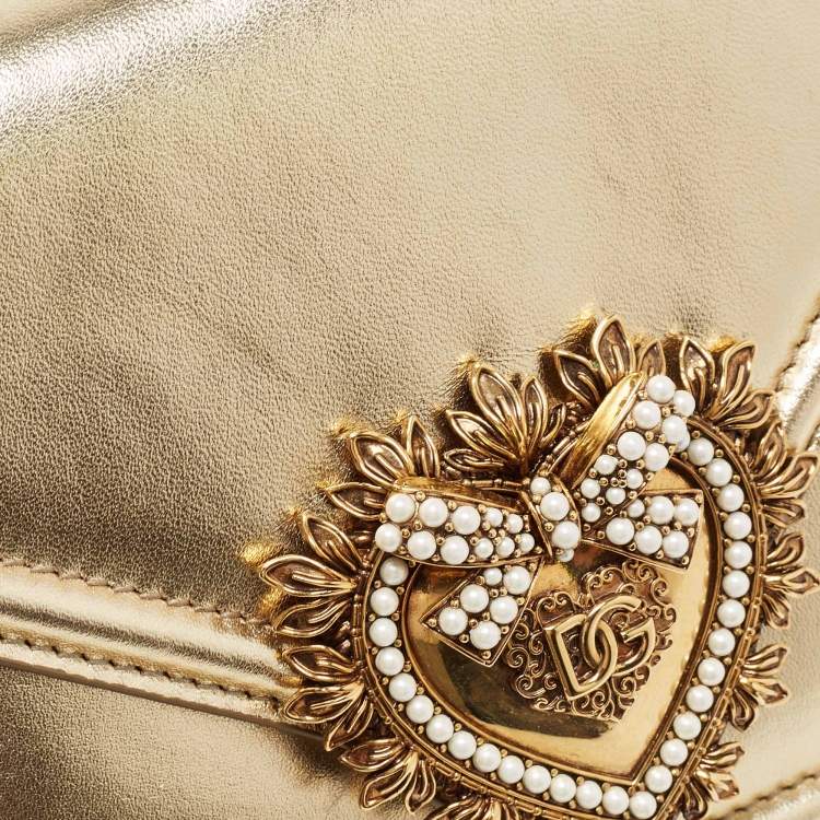 Pre Owned Dolce & Gabbana Gold Leather Small Devotion Top Handle Bag