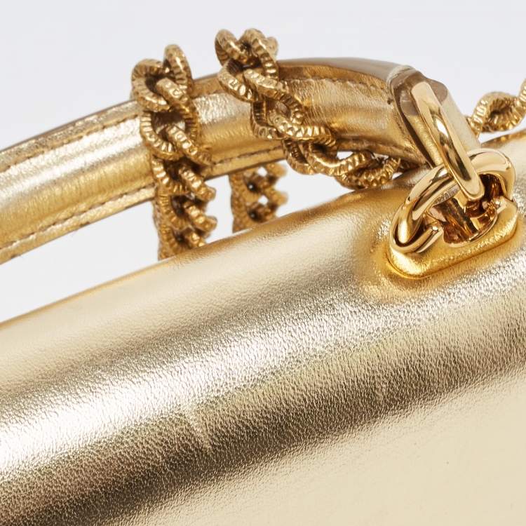 Pre Owned Dolce & Gabbana Gold Leather Small Devotion Top Handle Bag