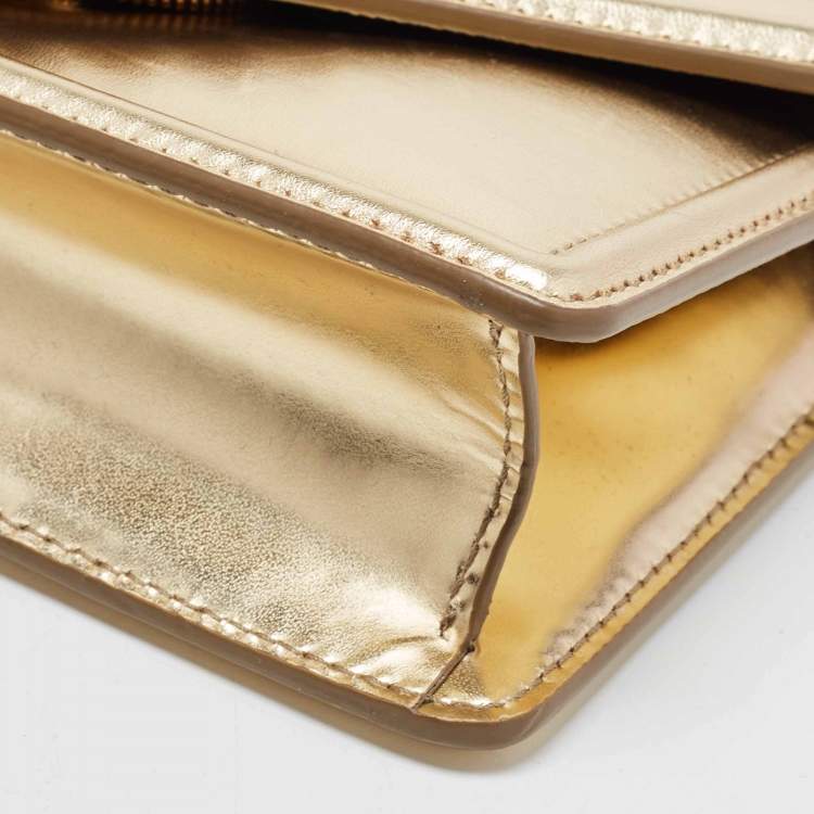 Pre Owned Dolce & Gabbana Gold Leather Small Devotion Top Handle Bag