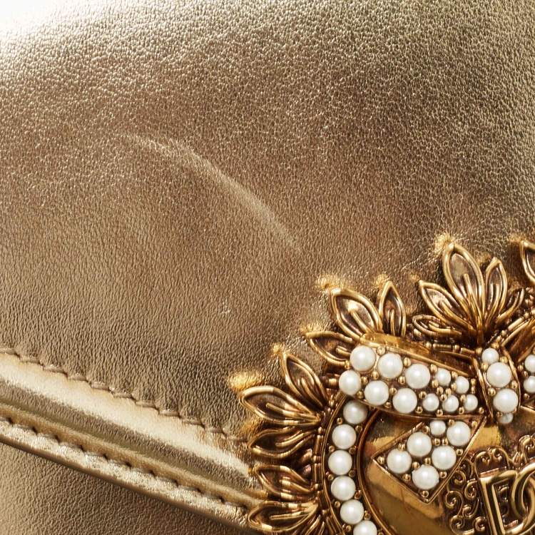 Pre Owned Dolce & Gabbana Gold Leather Small Devotion Top Handle Bag