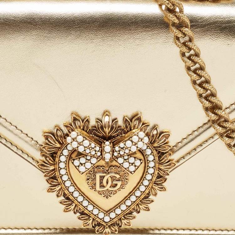 Pre Owned Dolce & Gabbana Gold Leather Small Devotion Top Handle Bag