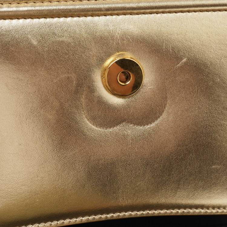 Pre Owned Dolce & Gabbana Gold Leather Small Devotion Top Handle Bag