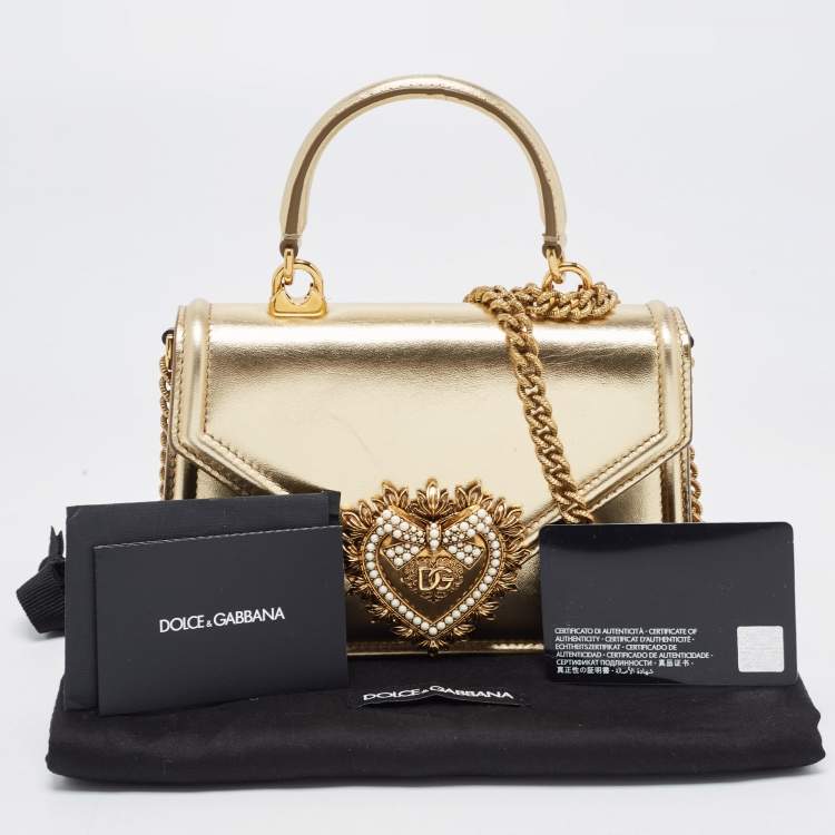 Pre Owned Dolce & Gabbana Gold Leather Small Devotion Top Handle Bag