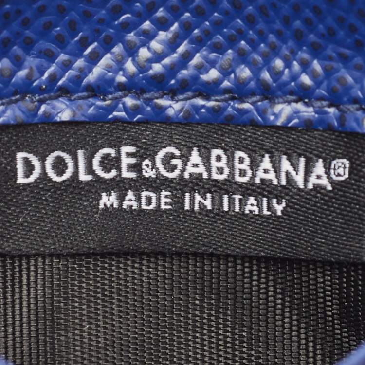 Pre Owned Dolce & Gabbana Blue Leather DG Crystal Logo Card Holder