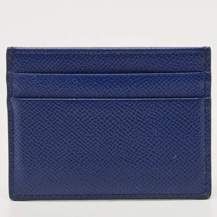 Pre Owned Dolce & Gabbana Blue Leather DG Crystal Logo Card Holder